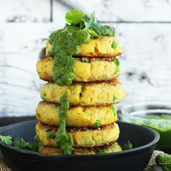 Aloo Tikki (Indian Potato Cakes with Green Chutney)