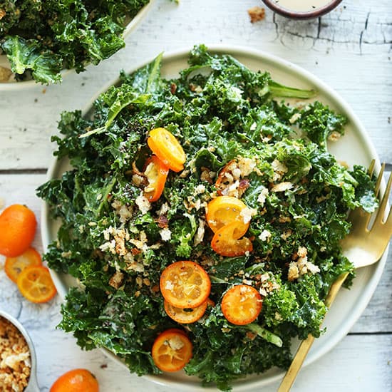 Kumquat Kale Salad with Tahini Dressing