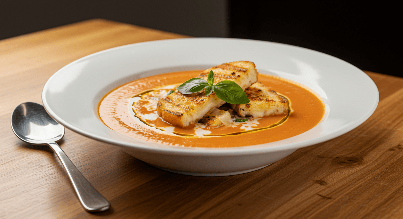 Creamy Tomato Soup with Grilled Cheese Croutons