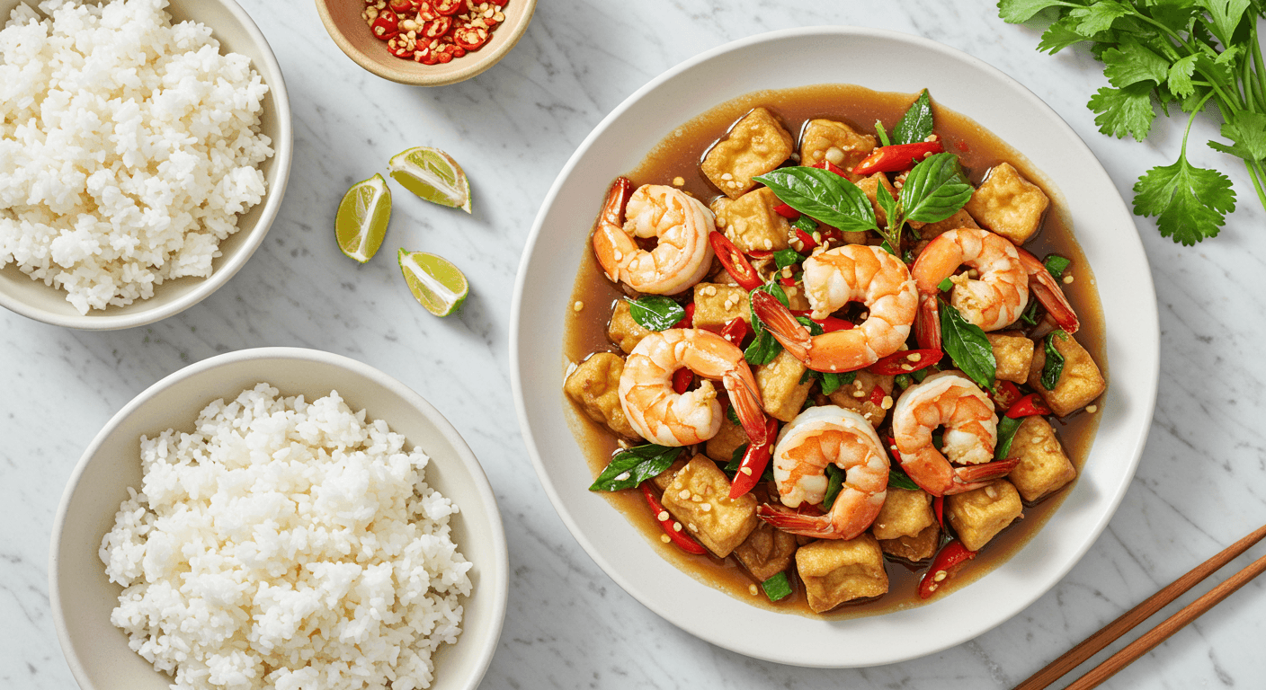 Thai Basil Shrimp and Crispy Tofu Stir-Fry